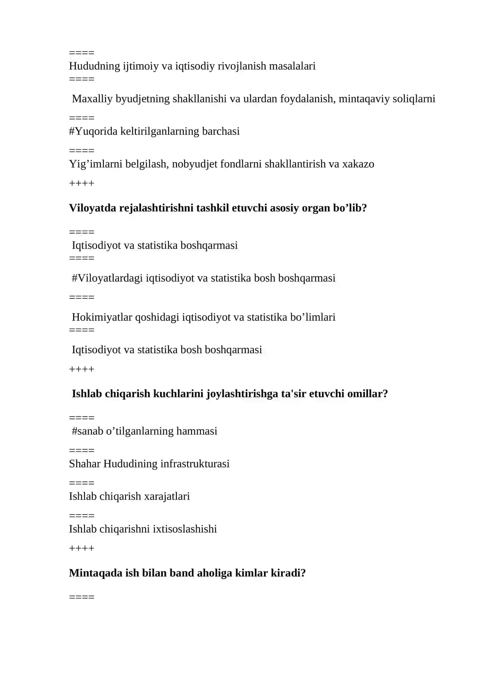 Mintaqaviy Iqtisodiyoti Testlar 2