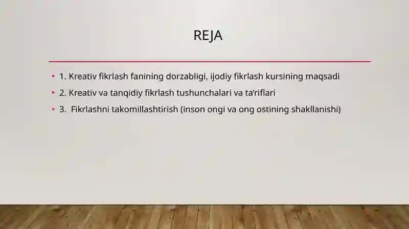 “KREATIV FIKRLASH” FANIGA KIRISH 2