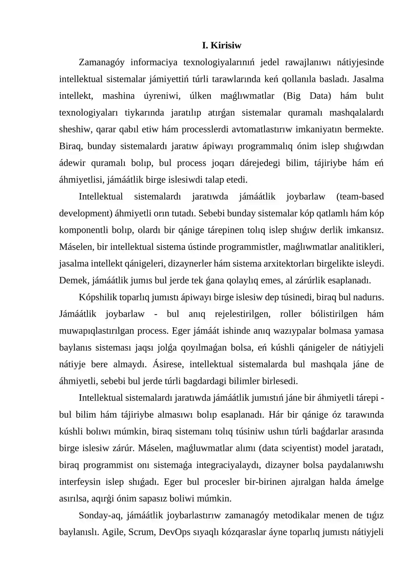 Intellektual sistemalardı jaratıwda jámáátlik joybarlaw 2