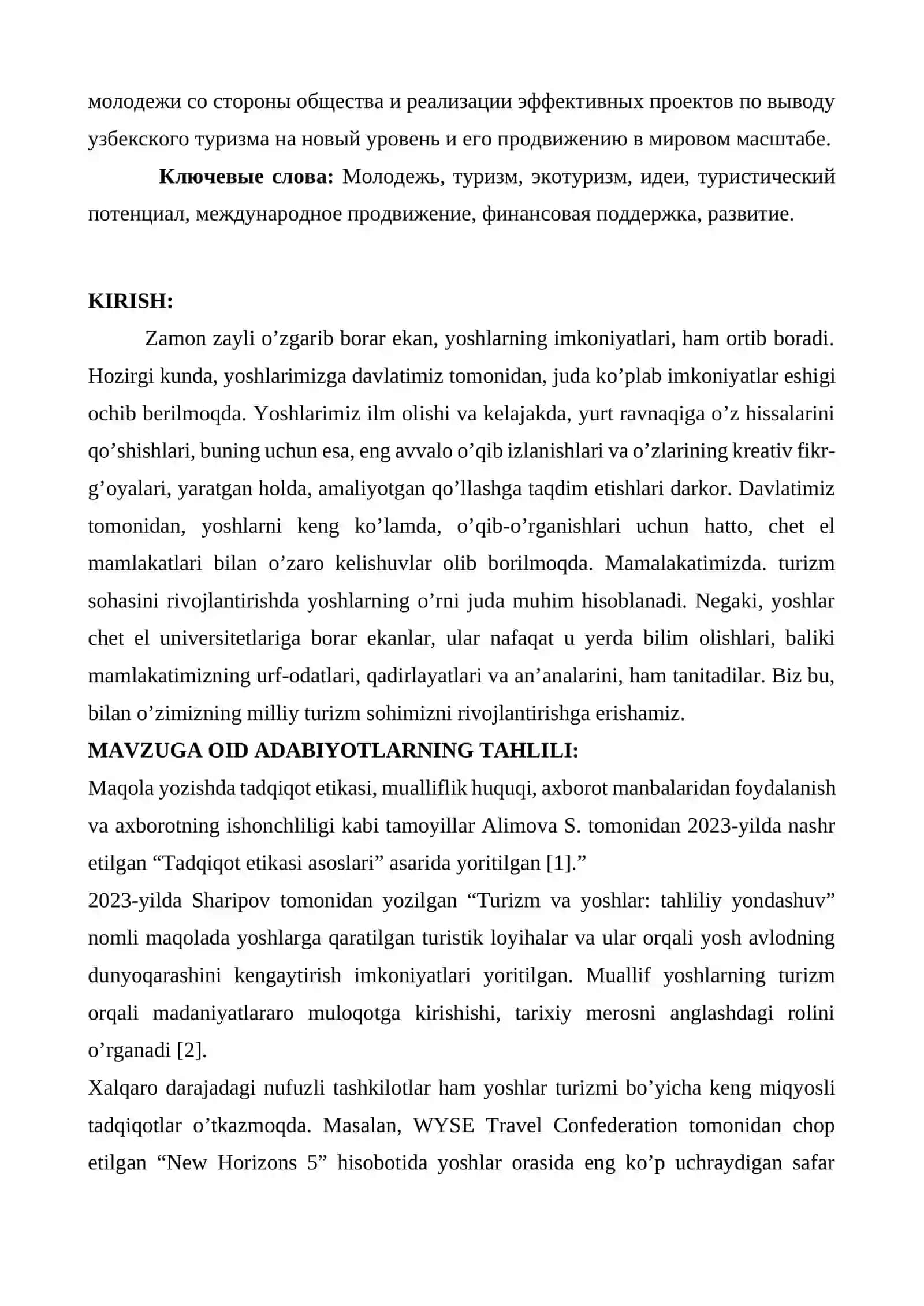 YOSHLAR VA TURIZM: YANGI ISTIQBOLLAR VA IMKONIYATLAR 2