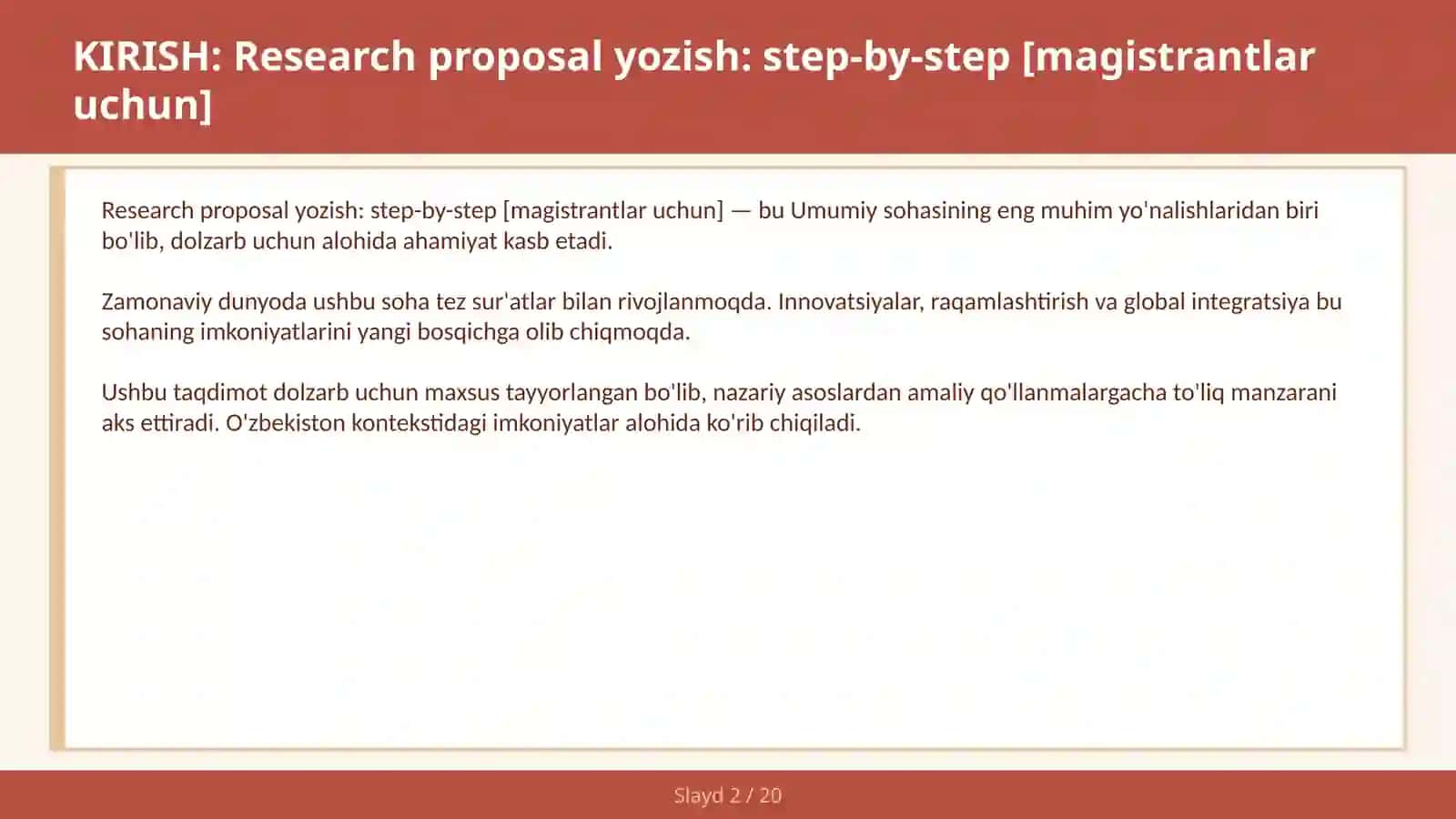 Magistrantlar uchun Research Proposal Yozish: Step-by-Step 2