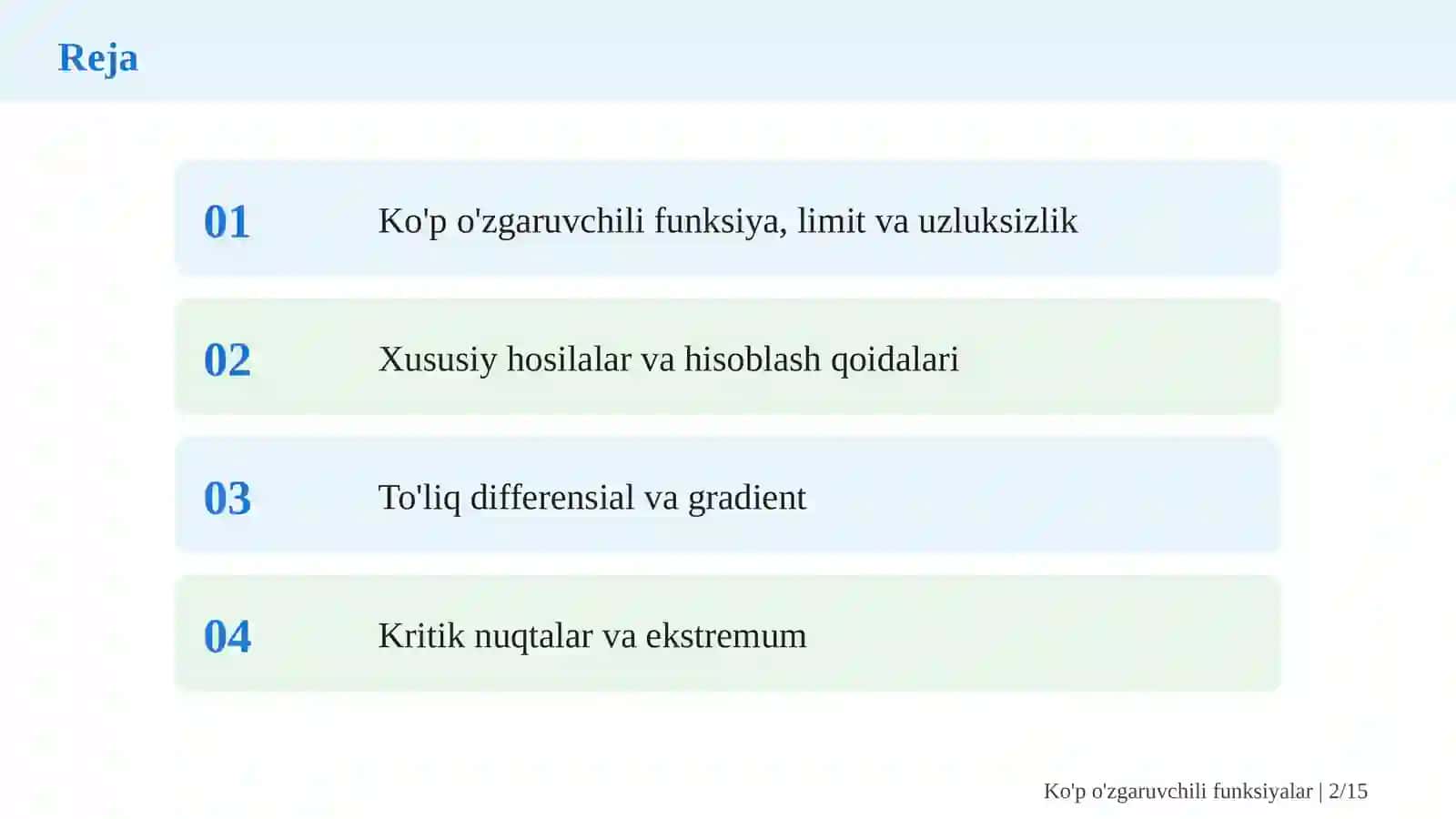 Ko'p o'zgaruvchili funksiyalar va xususiy hosilalar 2