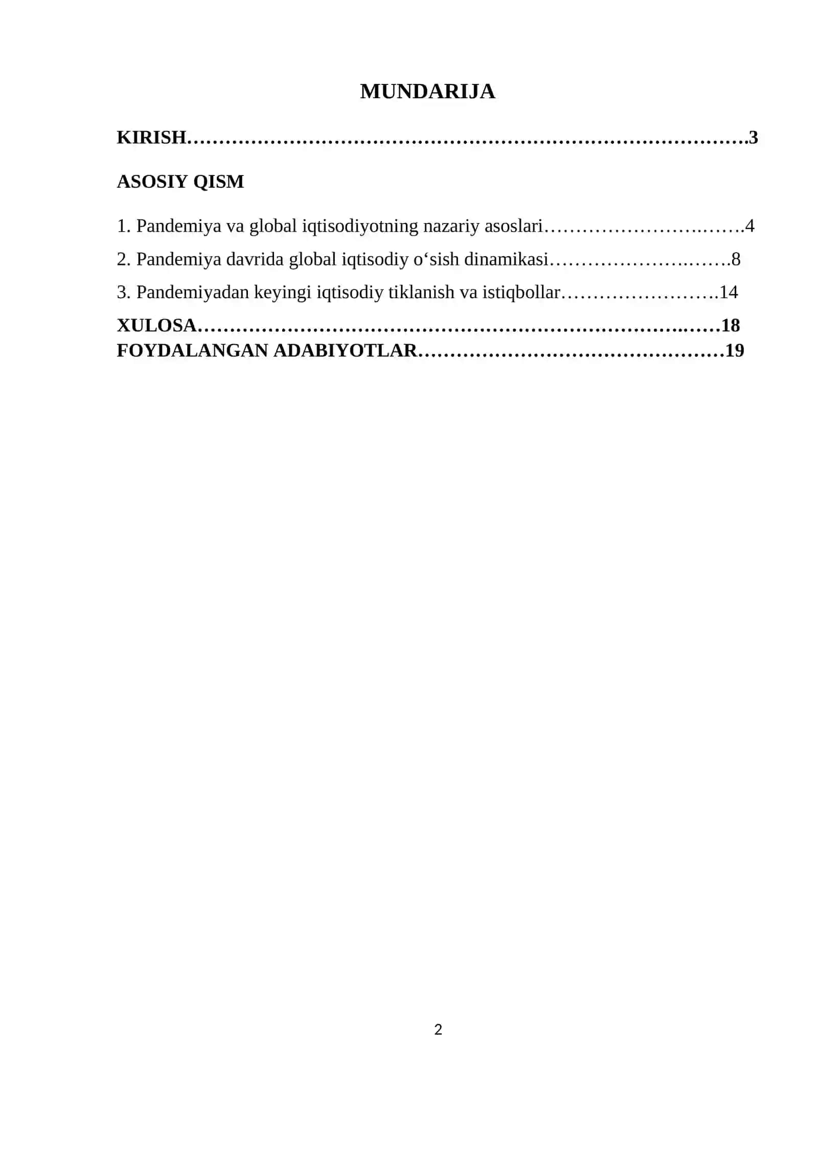 Pandemiya va Global Iqtisodiy O‘sish Dinamikasi 2