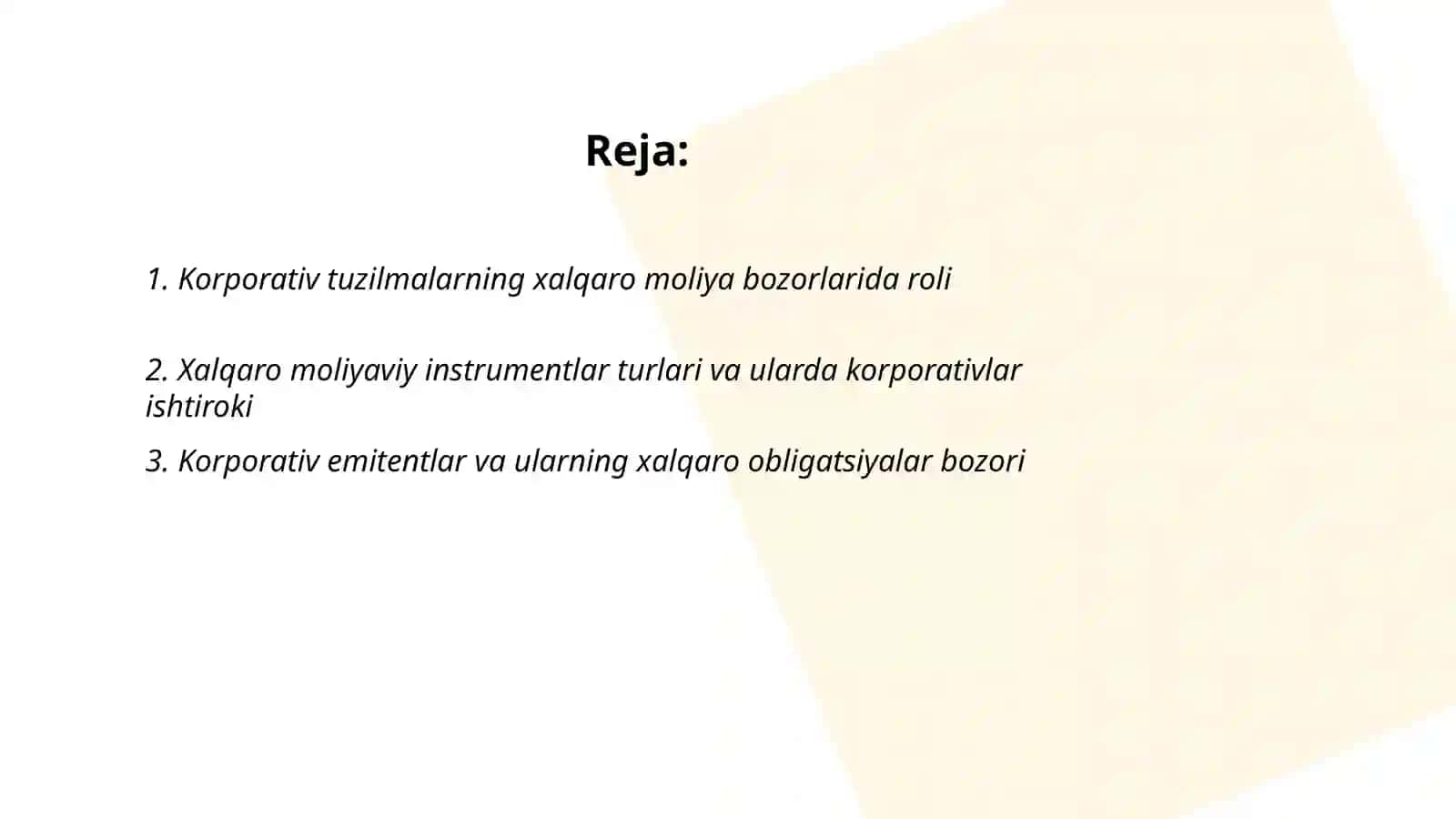 Korporativ Tuzilmalar va Xalqaro Moliya Bozorlari 2