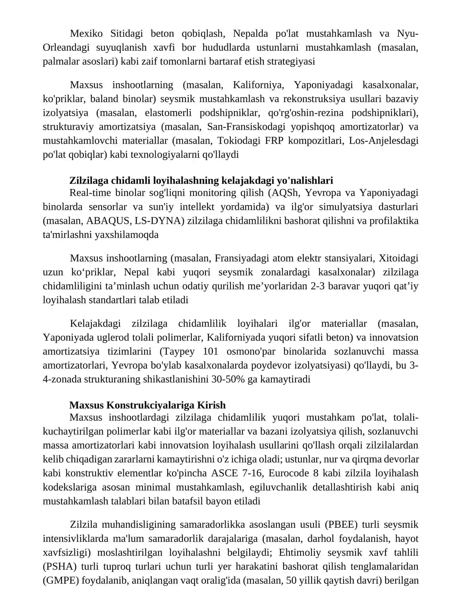 Maxsus inshootlar zilzilabardoshligi masalalari 2