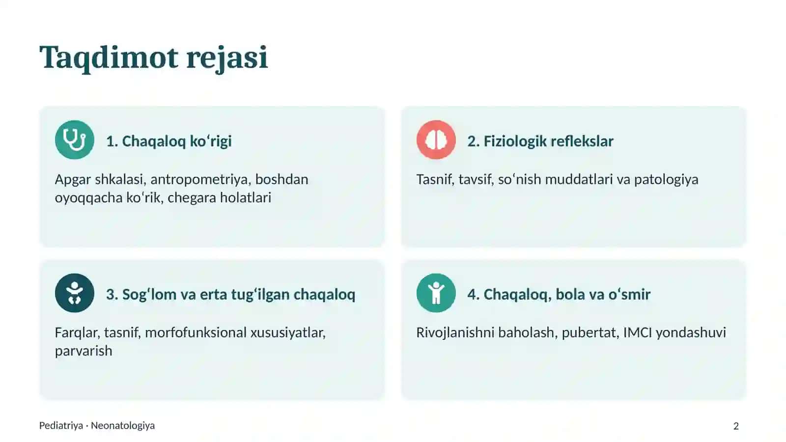 Yangi tugʻilgan chaqaloqlarni koʻrikdan oʻtkazish 2