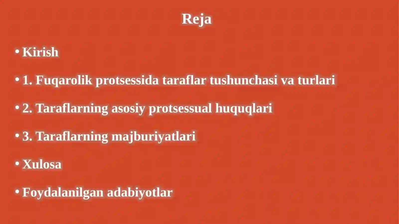 Fuqarolik protsessidagi taraflar va ularning protsessual huquq hamda majburiyatlari 2