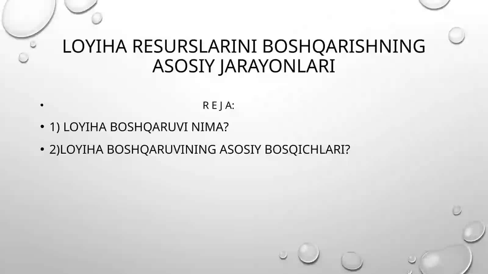 Loyiha resurslarini boshqarishning asosiy jarayonlari 2