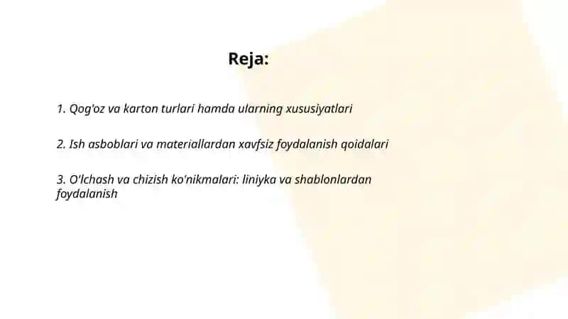 Qoğoz va karton bilan ishlash darslarining mazmuni 2