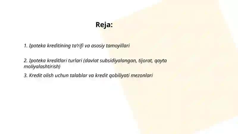 Ipoteka kreditlari va undan foydalanish tartibi 2