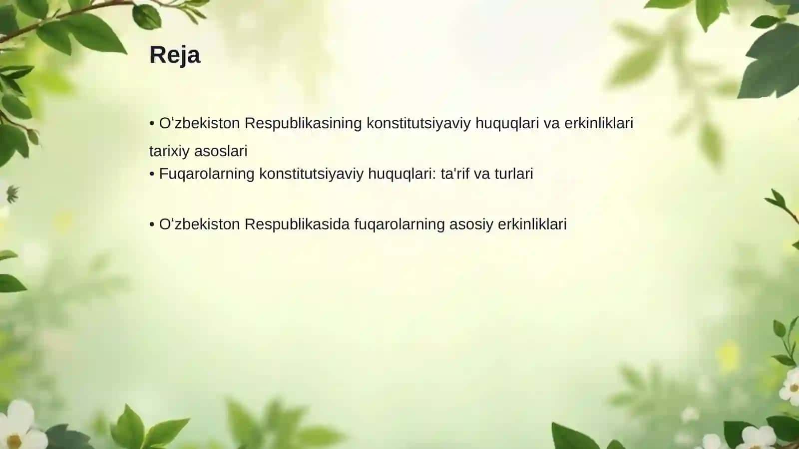 Oʻzbekiston Respublikasida fuqarolarning konistitutsiyaviy huquq va erkinliklari tushunchasi 2