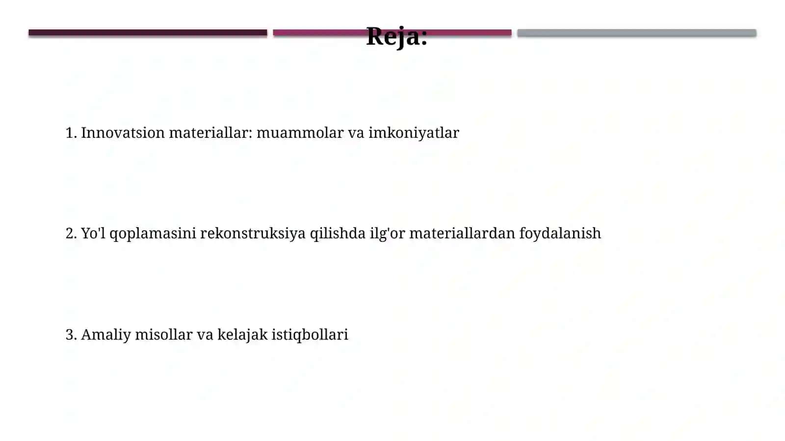 Yo'l to'shamasini rekonstruksiya qilishda innavatsion materiallarni qo'llash 2