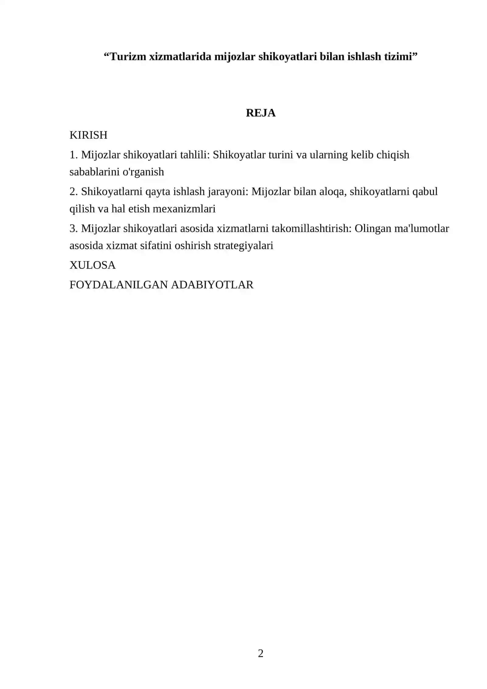Turizm xizmatlarida mijozlar shikoyatlari bilan ishlash tizimi 2