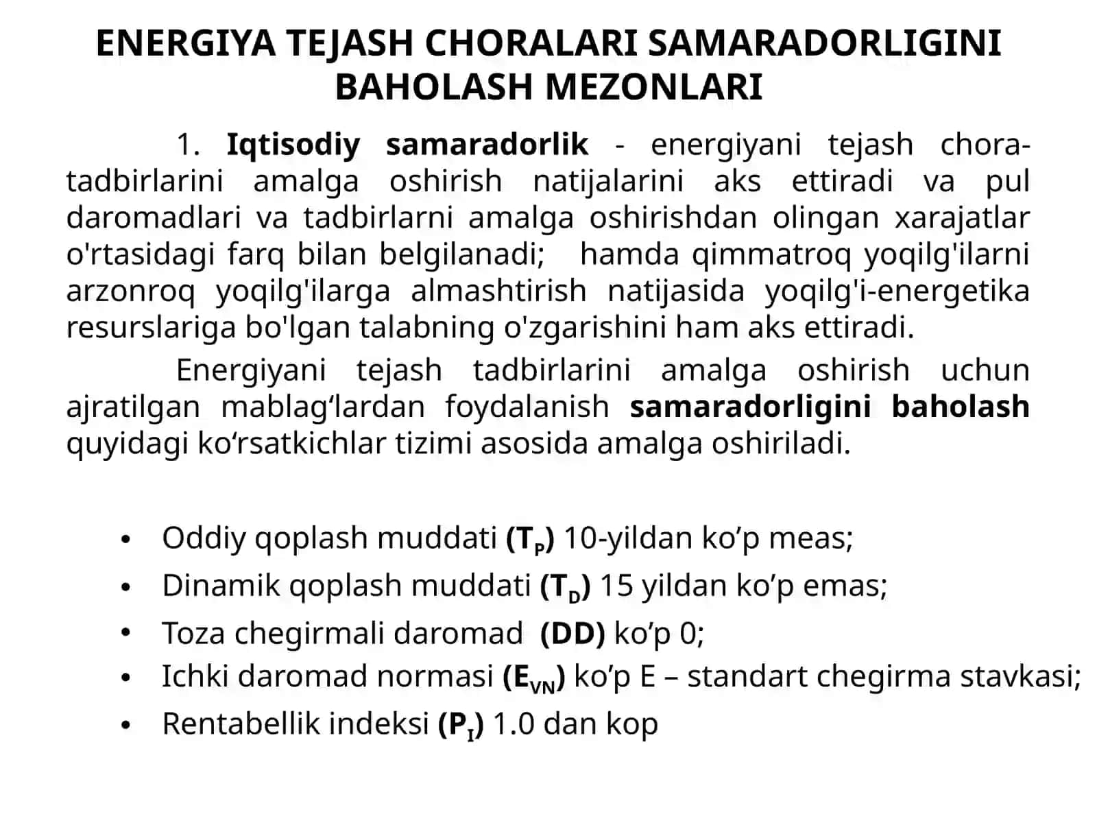 Energiya Tejash Choralari Samaradorligini Baholash Mezonlari 2