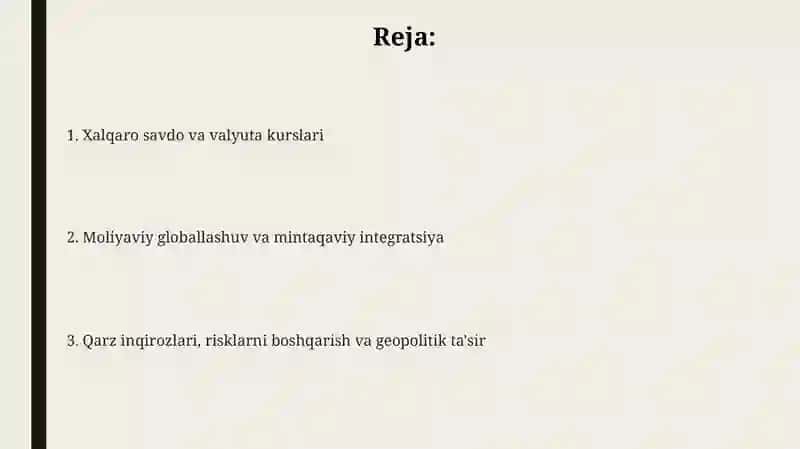 Xalqaro molya munosabatlari 2