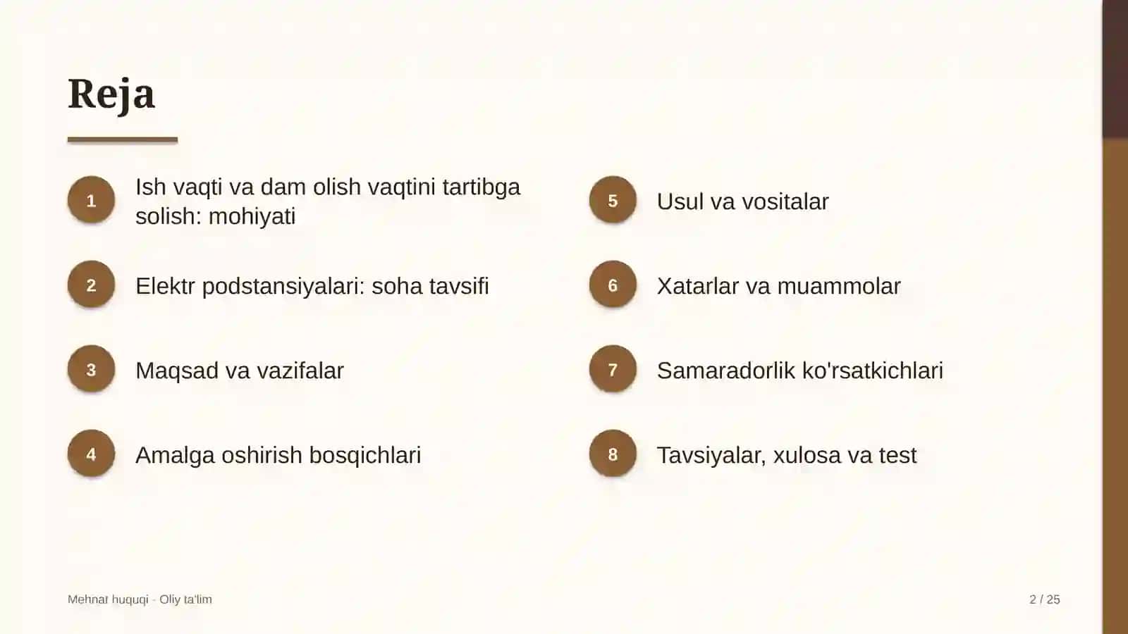 Elektr podstansiyalarida ish vaqti va dam olish vaqtini tartibga solish 2