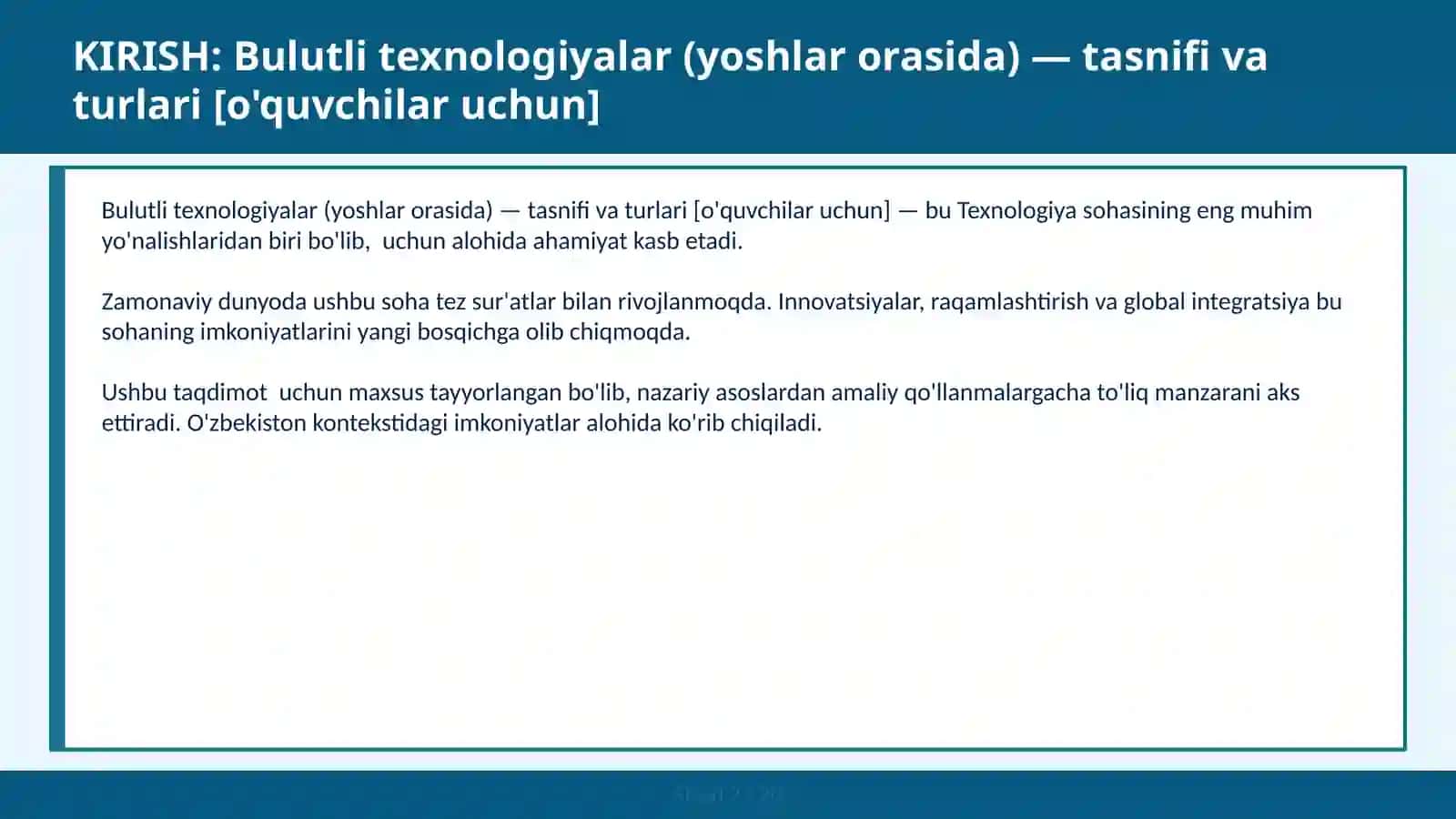 Bulutli texnologiyalar (yoshlar orasida) — tasnifi va turlari [o'quvchilar uchun] 2