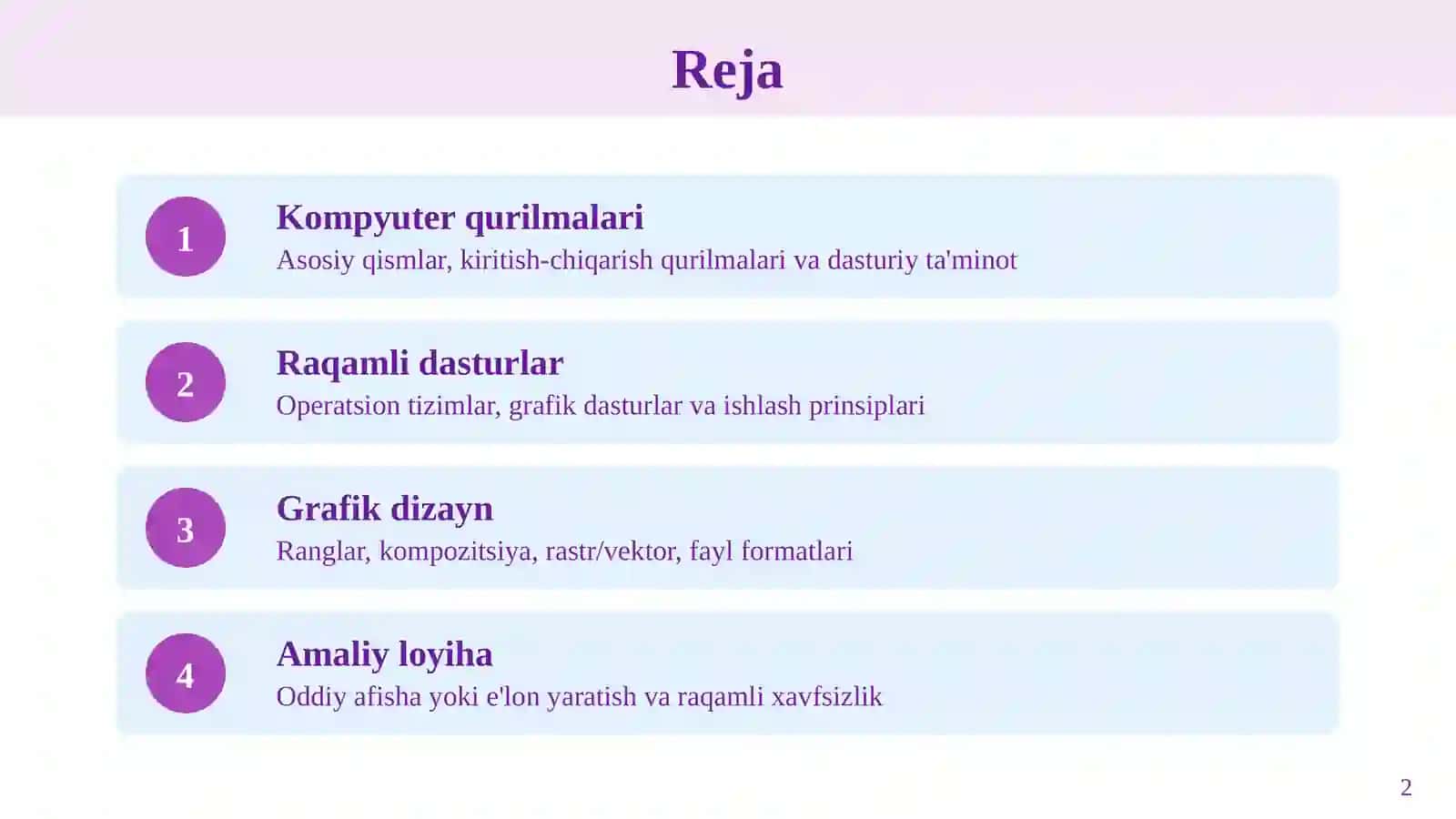 Kompyuter texnologiyalari va raqamli dizayn asoslari 2