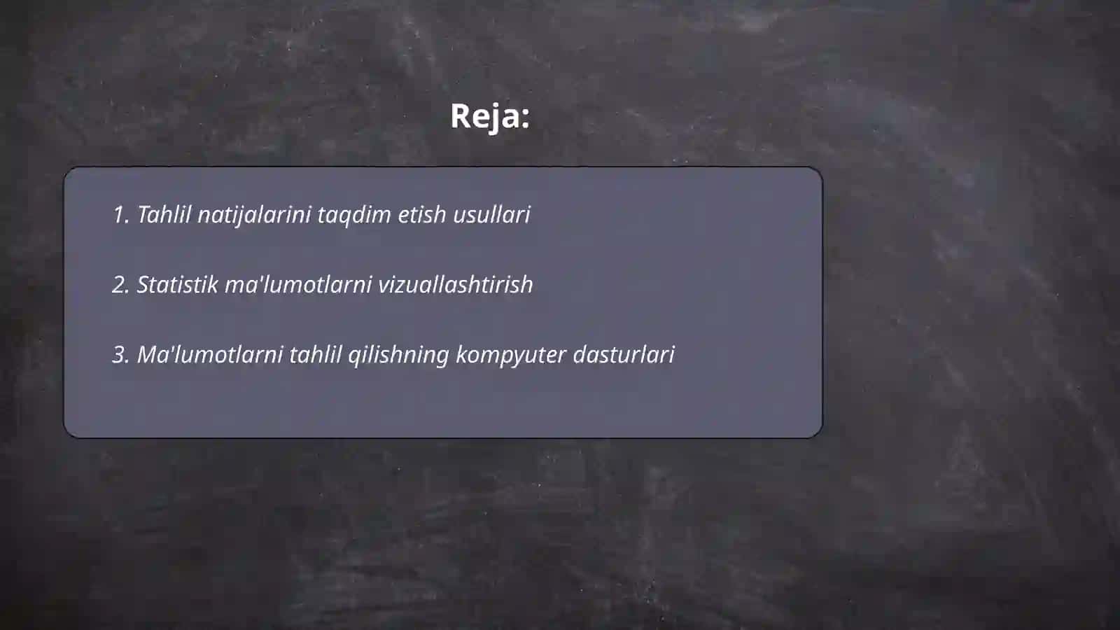 Tahlil natijalarini taqdim etish usullari 2