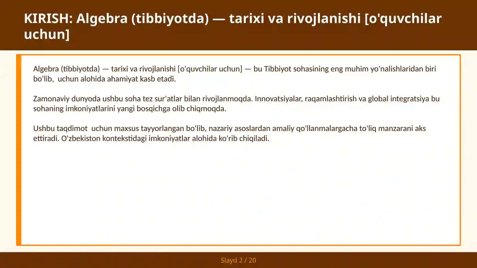 Algebra (Tibbiyotda) - Tarixi va rivojlanishi [O'quvchilar uchun] 2