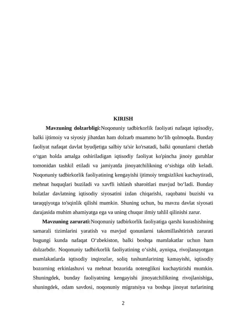 Noqonuniy Tadbirkorlik Faoliyatining Jinoiy-Huquqiy Xususiyatlari 2