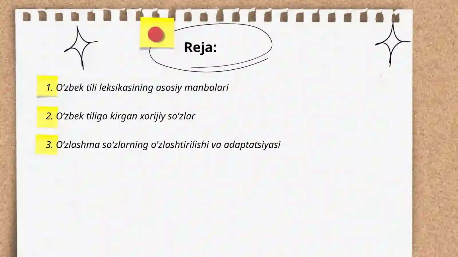 Oʻzbek tili leksikasining boyish manbalari, sohaga xos so'zlar tasnifi 2