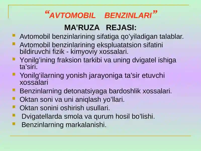 Avtomobil benzinlari 2