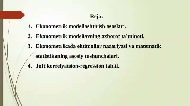 Ekonometrik modellash asoslari 2