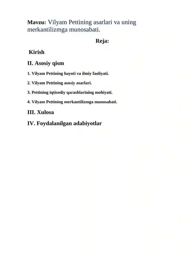Vilyam Pettining asarlari va uning merkantilizmga munosabati 2