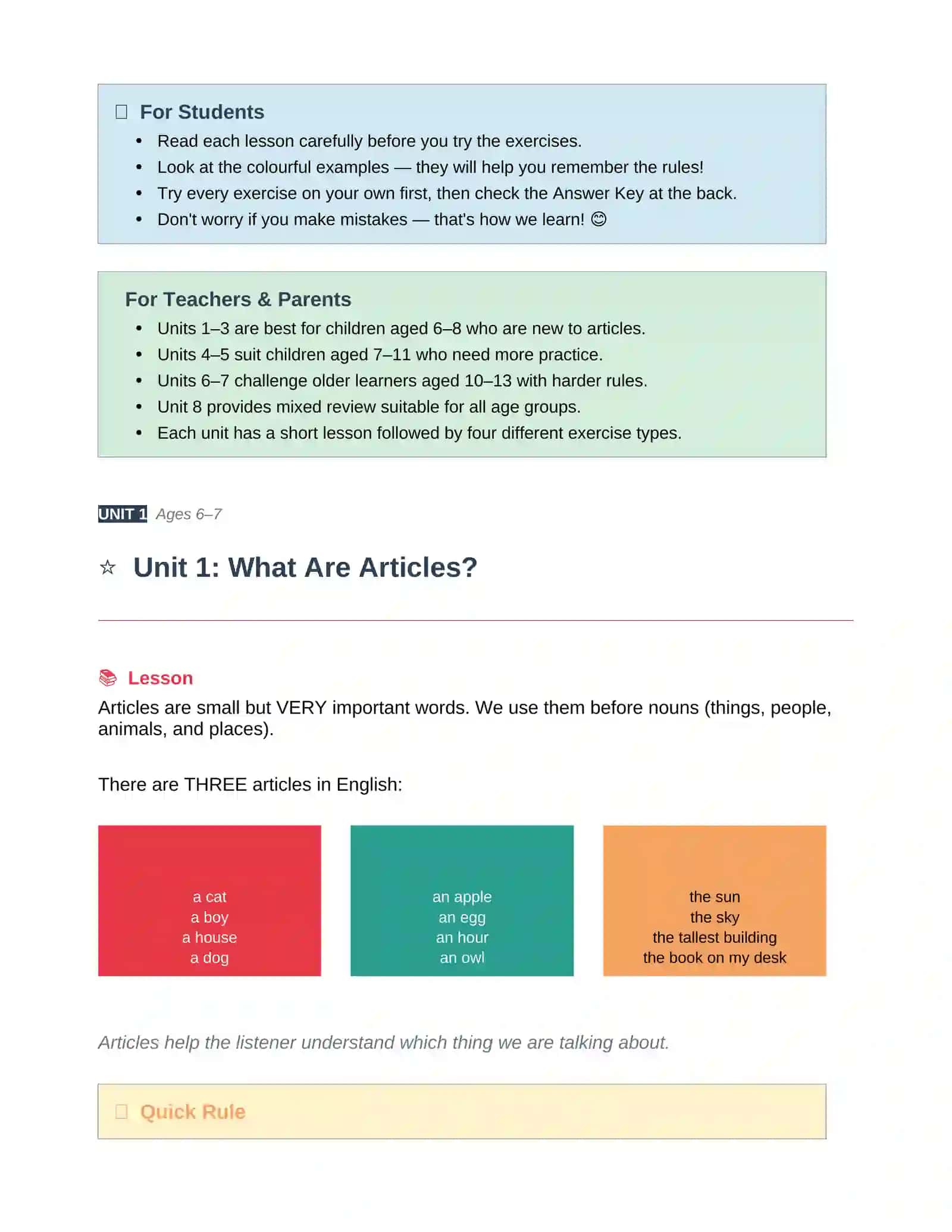 A , An , The artikllar uchun TEXTBOOK 2