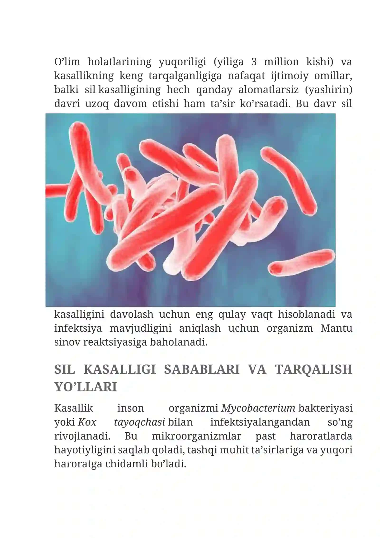 SIL KASALLIGI YOKI TUBERKULYOZ — QO’ZG’ATUVCHISI, ALOMATLARI, TURLARI, TASHXISLASH VA DAVOLASH 2