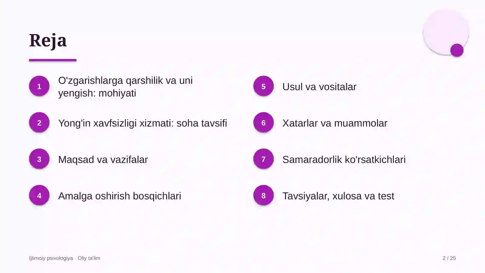 yong'in xavfsizligi xizmatida o'zgarishlarga qarshilik va uni yengish 8464 2