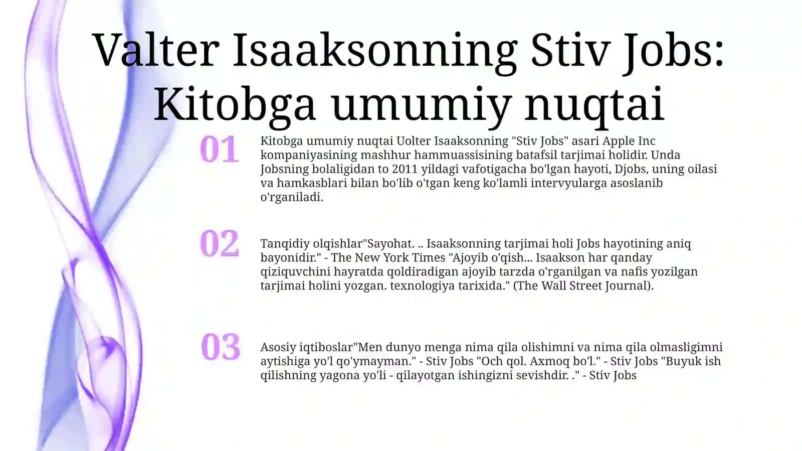 "Stiv Jobs" Kitobidagi Taqrizlar Iqtiboslar 2