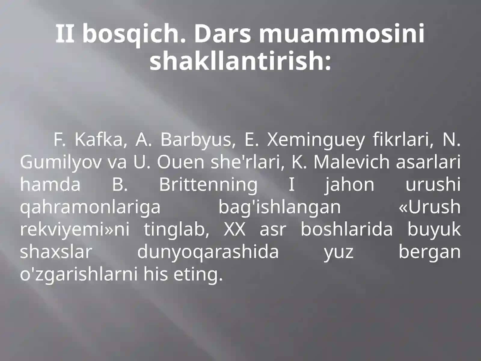 Tarix - Birinchi jahon urushi madaniyatda (Urush rekviyemi) 2