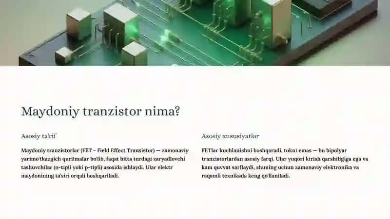 Maydoniy tranzistorlar va ularning ishlash prinsipi 2