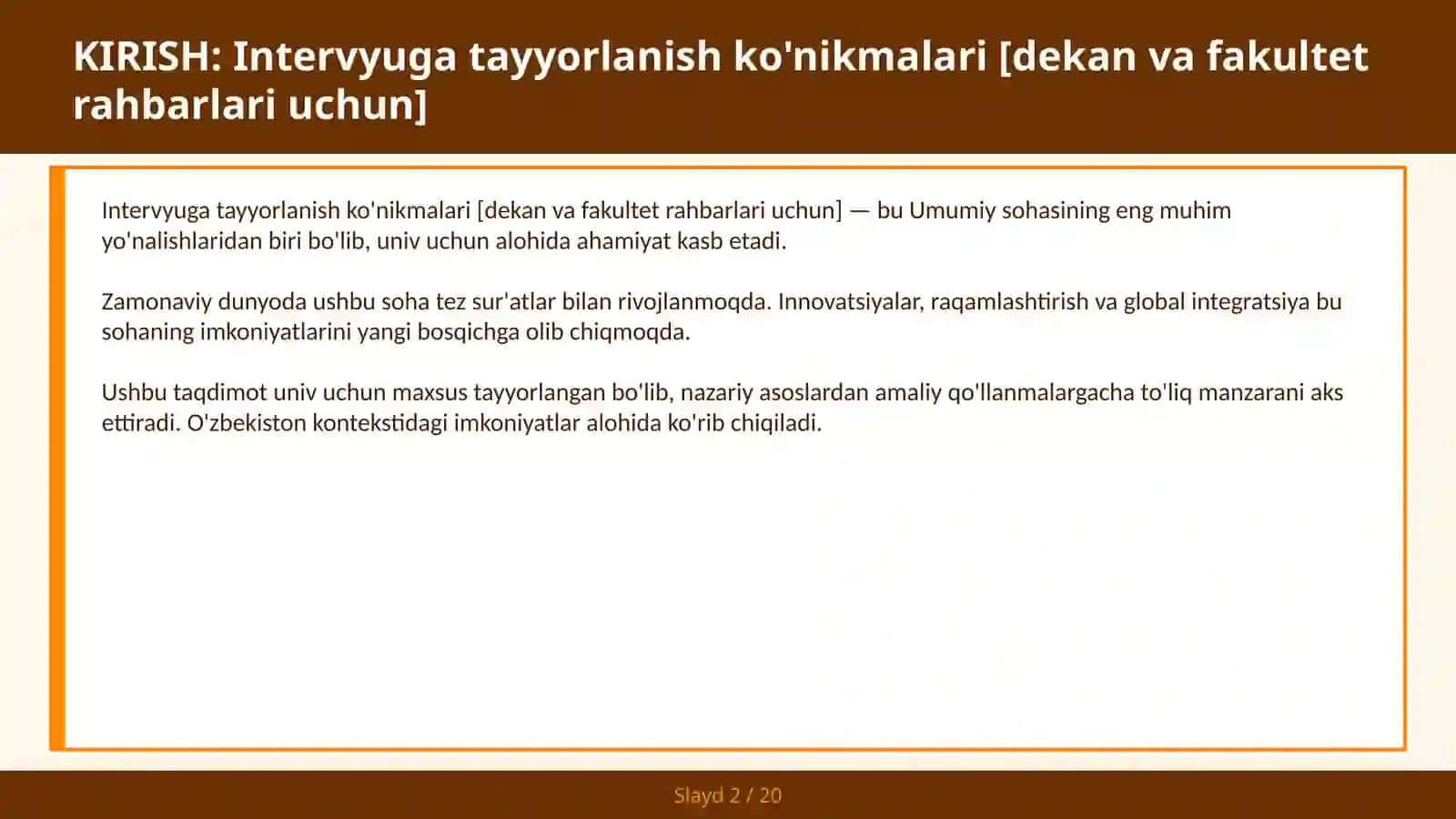 Intervyuga tayyorlanish ko'nikmalari [dekan va fakultet rahbarlari uchun] 2