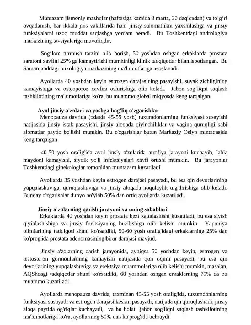 Erkaklar va ayollar jinsiy aʼzolari va ularning yoshga qarab oʻzgarishi 2