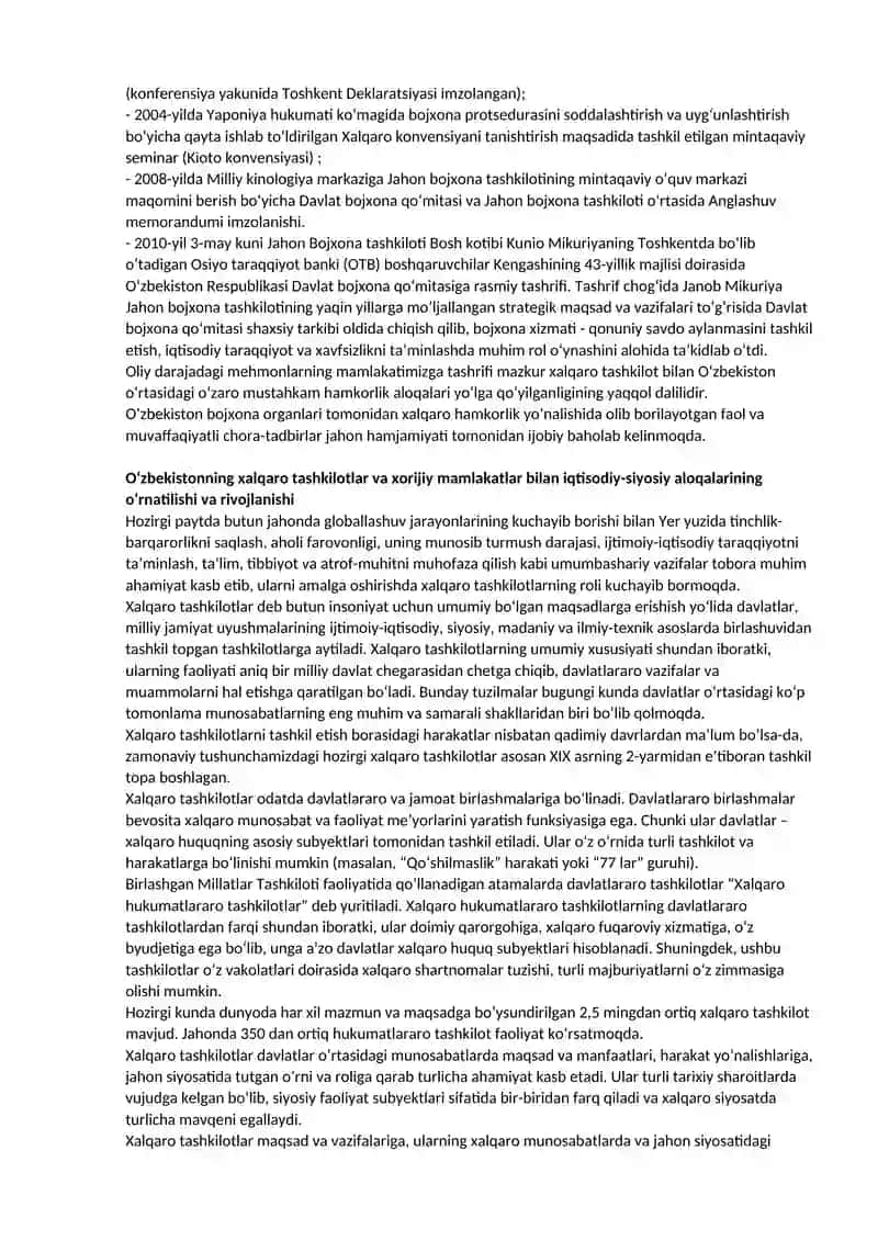 Xalqaro tashkilotlar va xorijiy mamlakatlar bilan iqtisodiy-siyosiy aloqalarining o‘rnatilishi va rivojlanishi 2