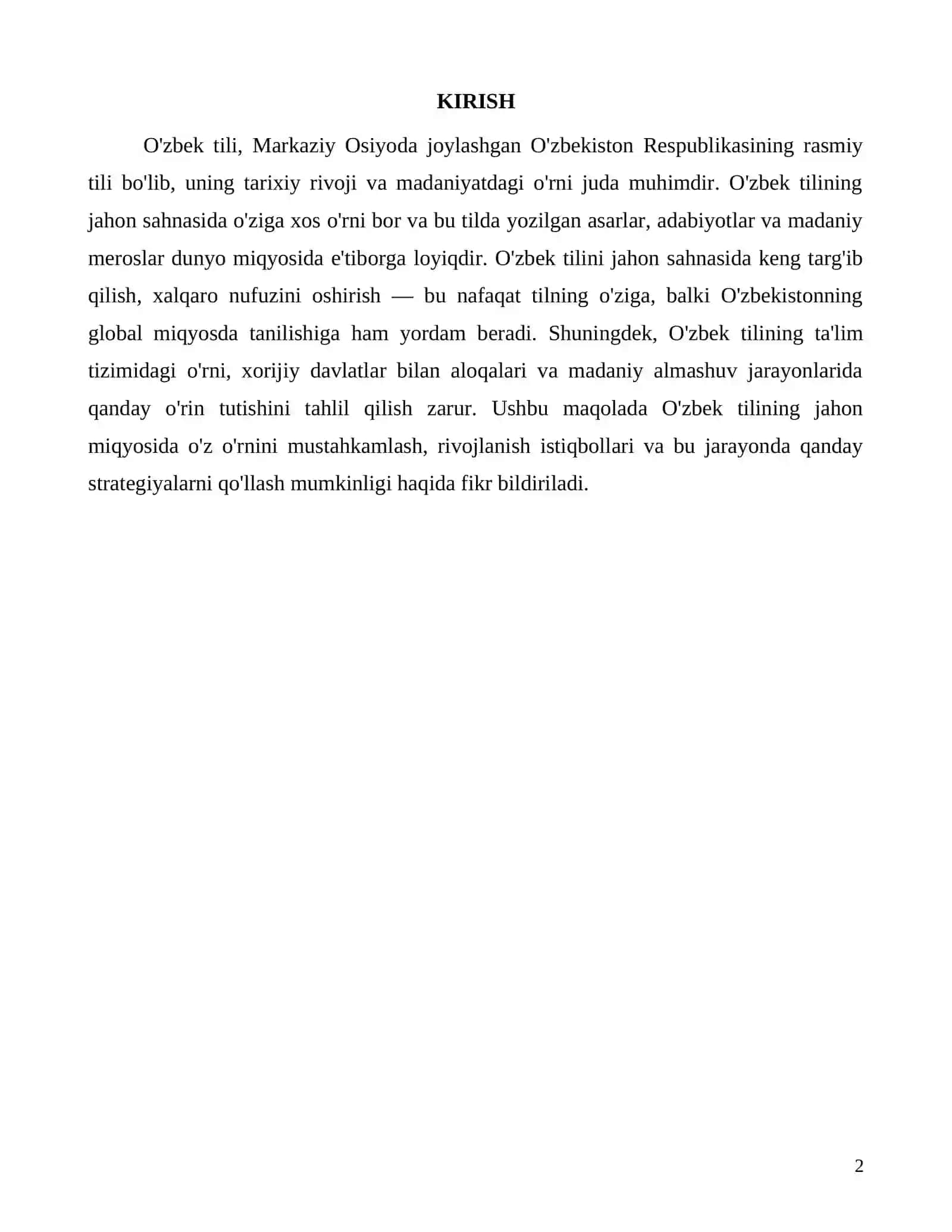 O'zbek tilining jahon sahnasidagi o'rni va istiqbollari 2