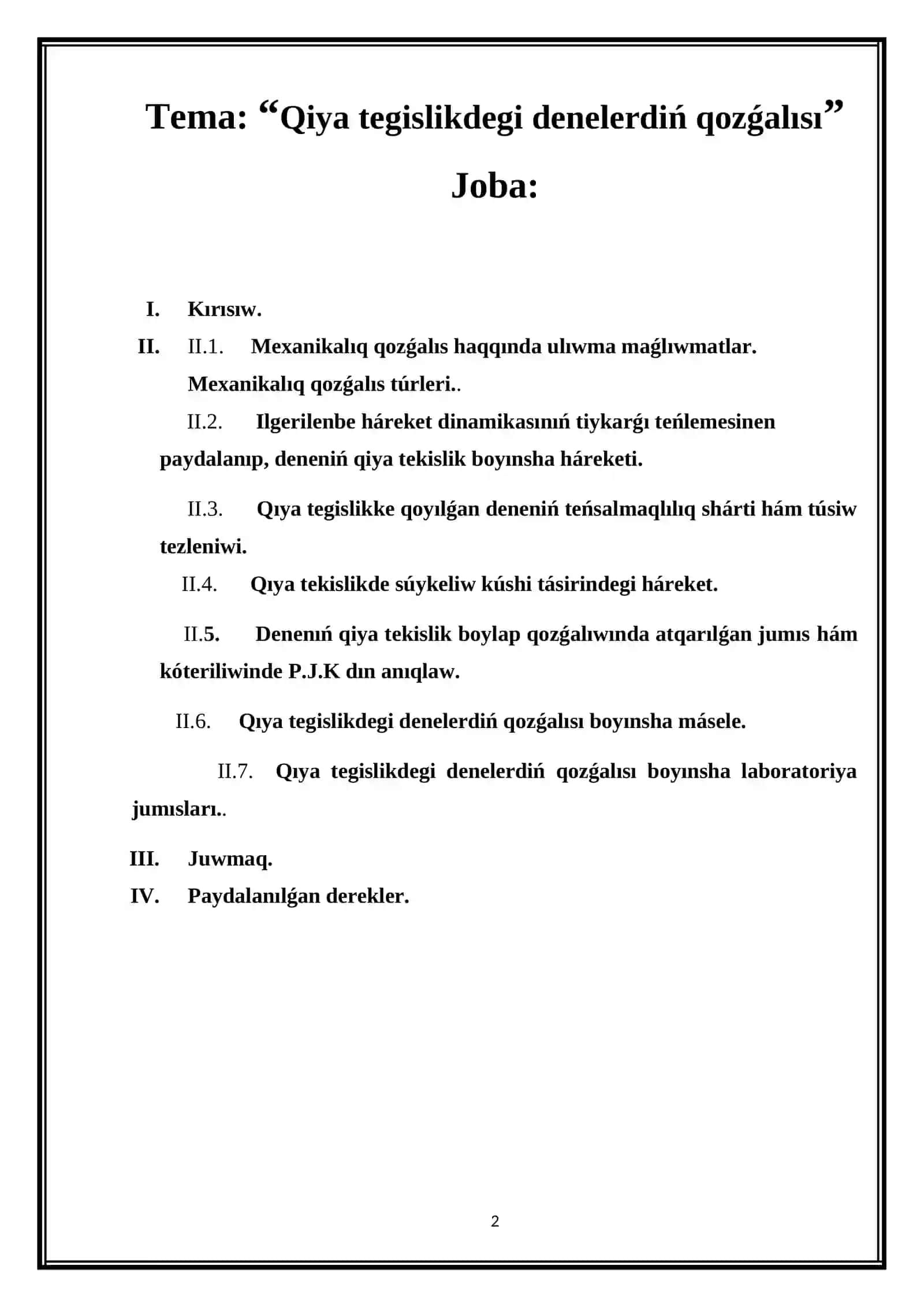 Fizika hám astronomiya oqıtıw metodikası qánigeligi 3A-kurs studenti Jumabaeva Malikanıń 2