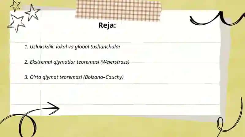 Uzluksuz funksiyalarning global xossalari 2