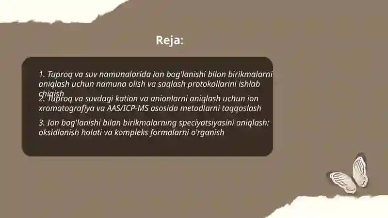 Tuproq va suvning ifloslanishida ion bog'lanishi birikmalarni aniqlab ulardan tozalash usulini ishlab chiqish 2