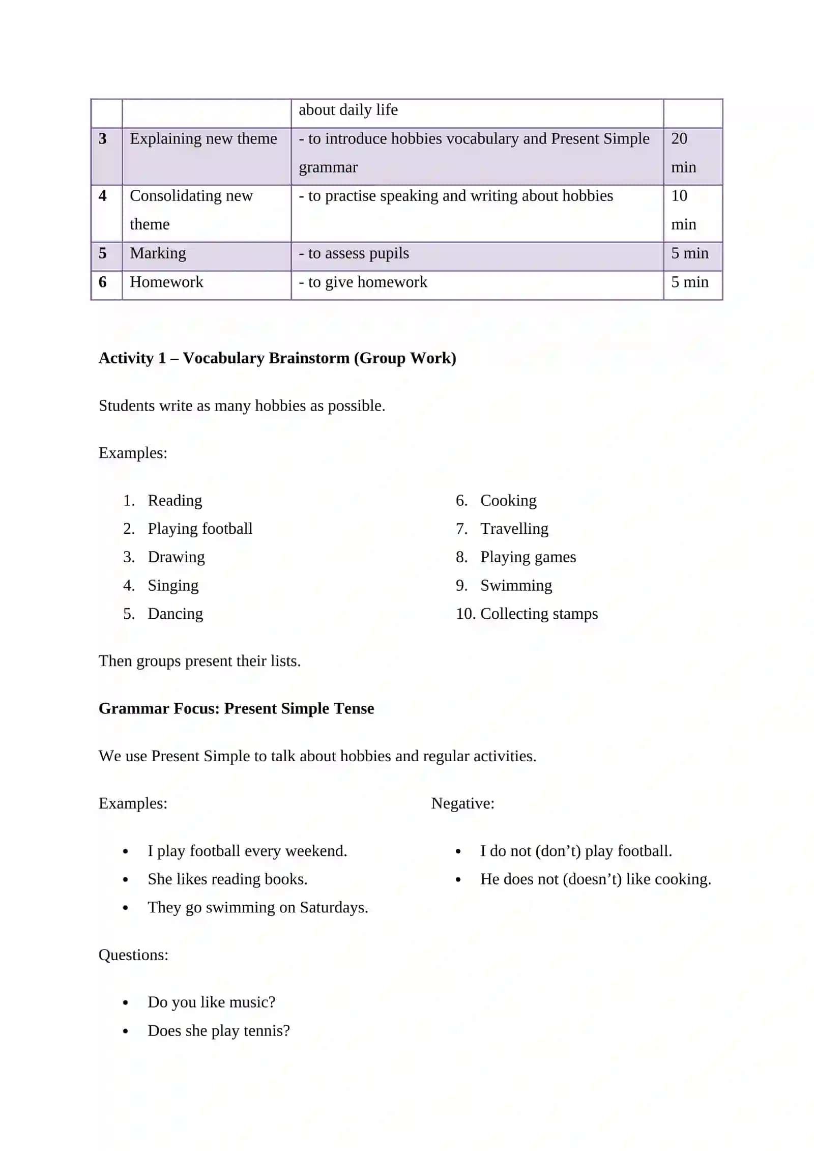 English Lesson: Hobbies 2