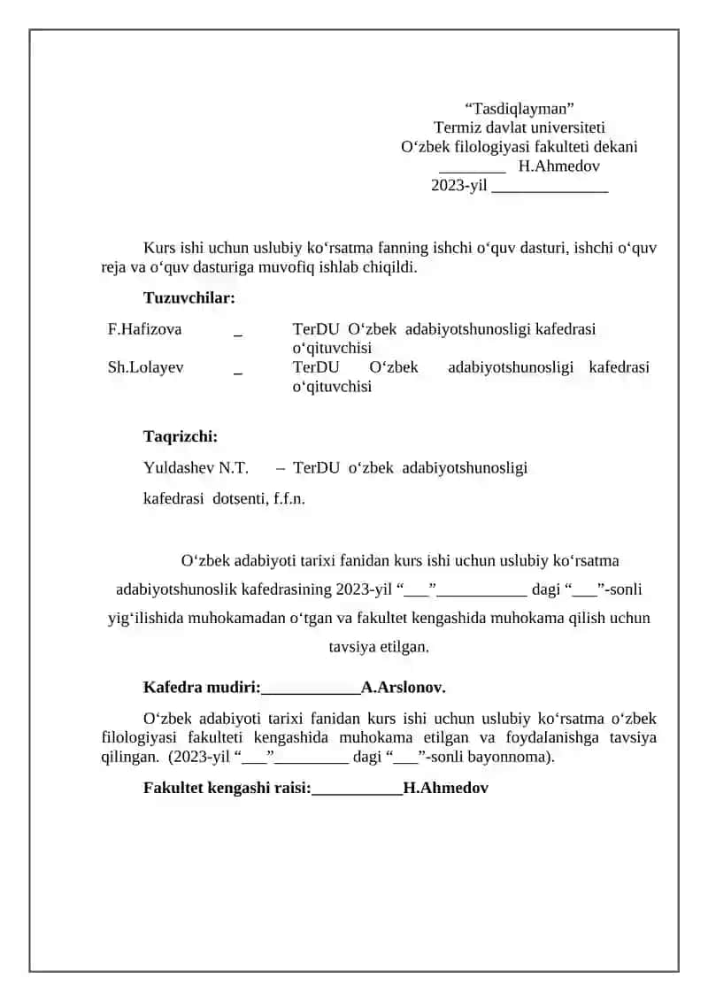 O‘zbek adabiyoti tarixi fanidan kurs ishi uchun uslubiy ko‘rsatma 2