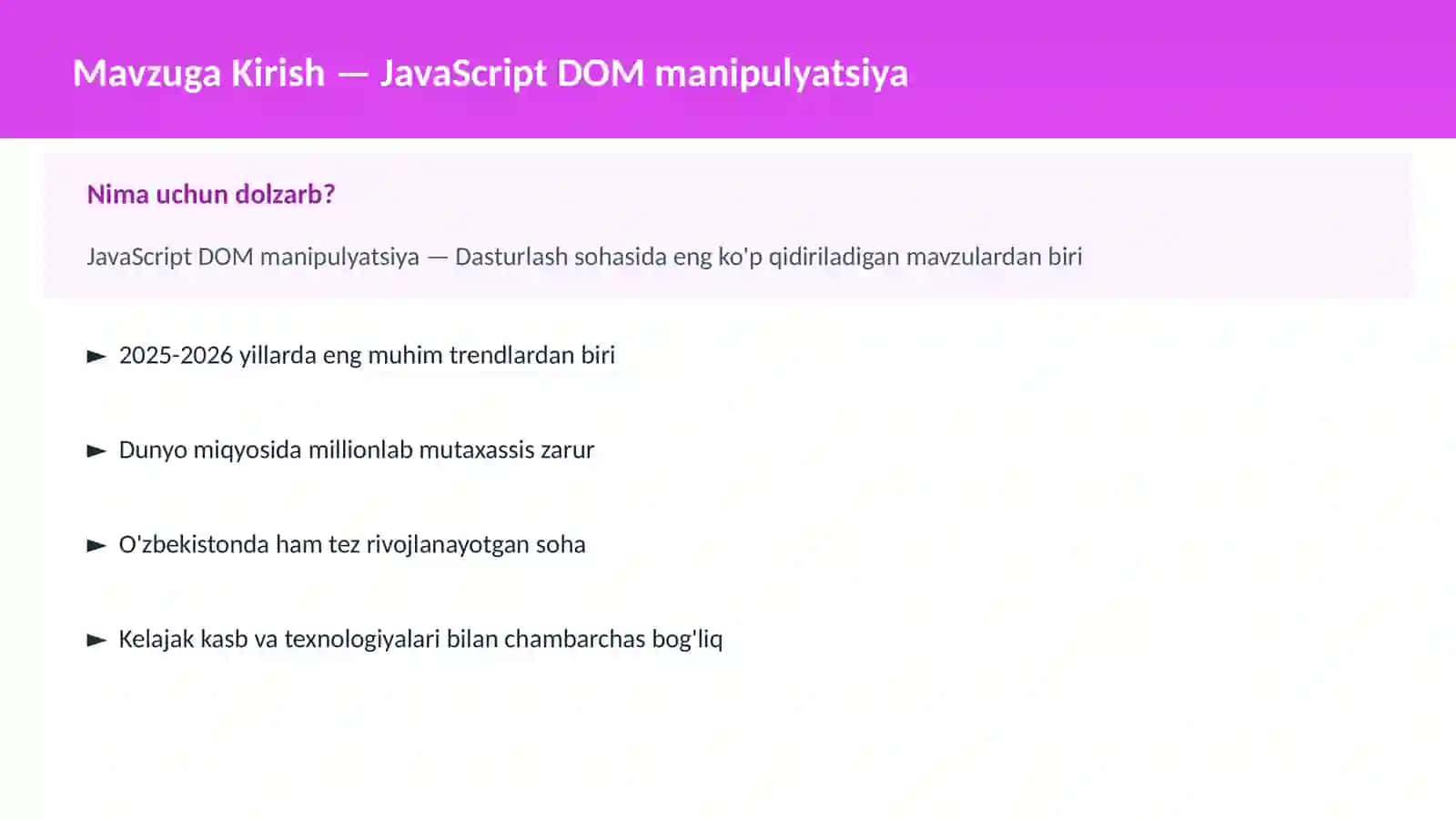 JavaScript DOM manipulyatsiya 2