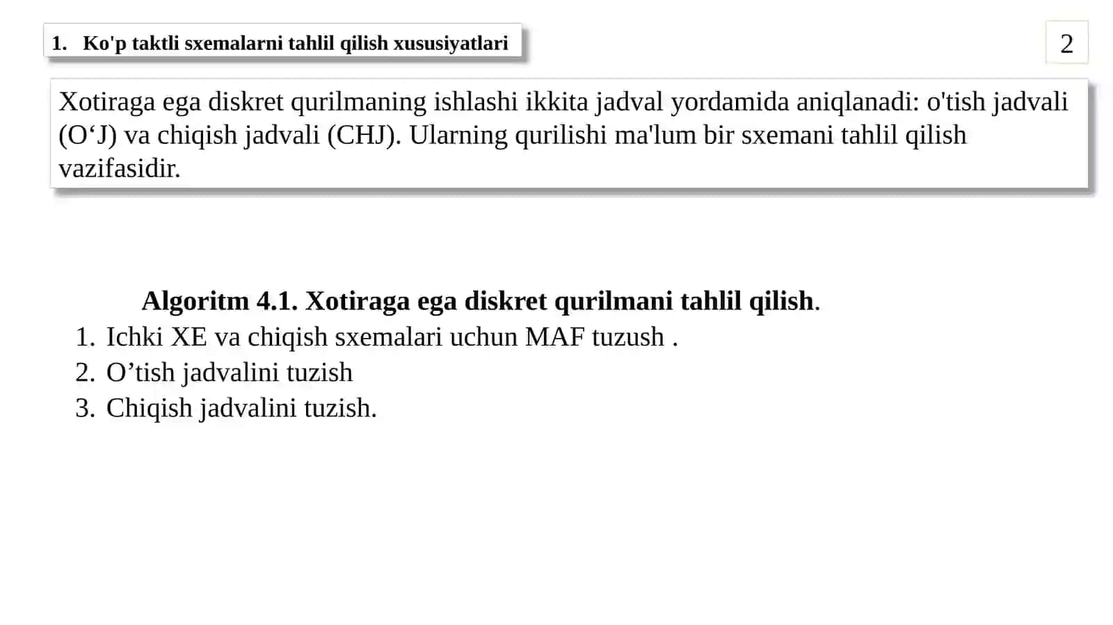 Xotiraga egadiskret qurilmalar ni tahlil qilish 2