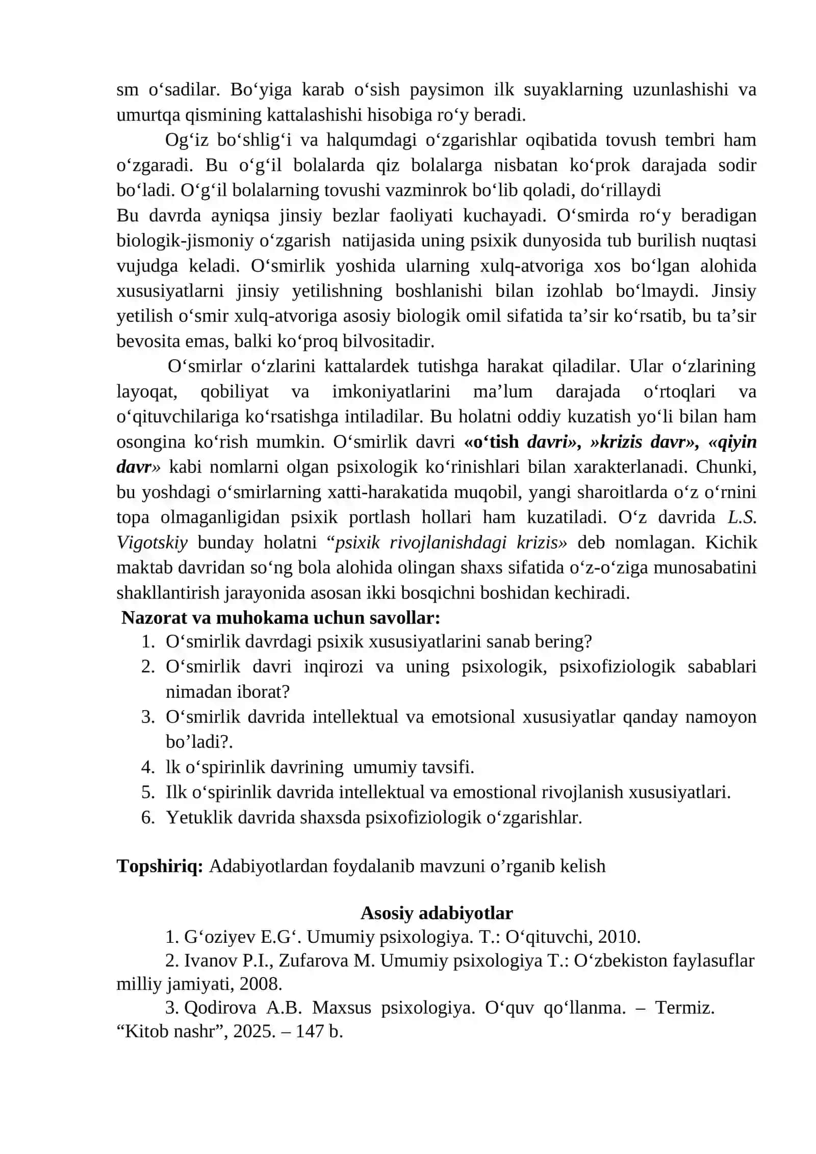 O`SMIR, O’SPIRIN VA YETUKLIK DAVRIDA PSIXIK RIVOJLANISH XUSUSIYATLARI 2