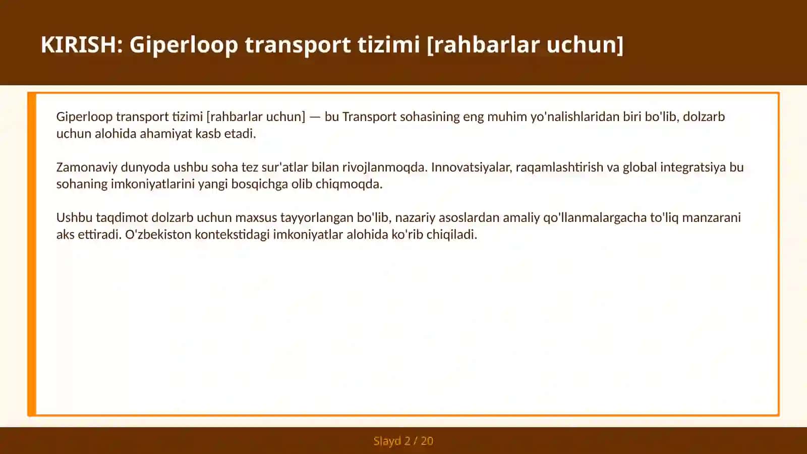 Giperloop transport tizimi [rahbarlar uchun] 2