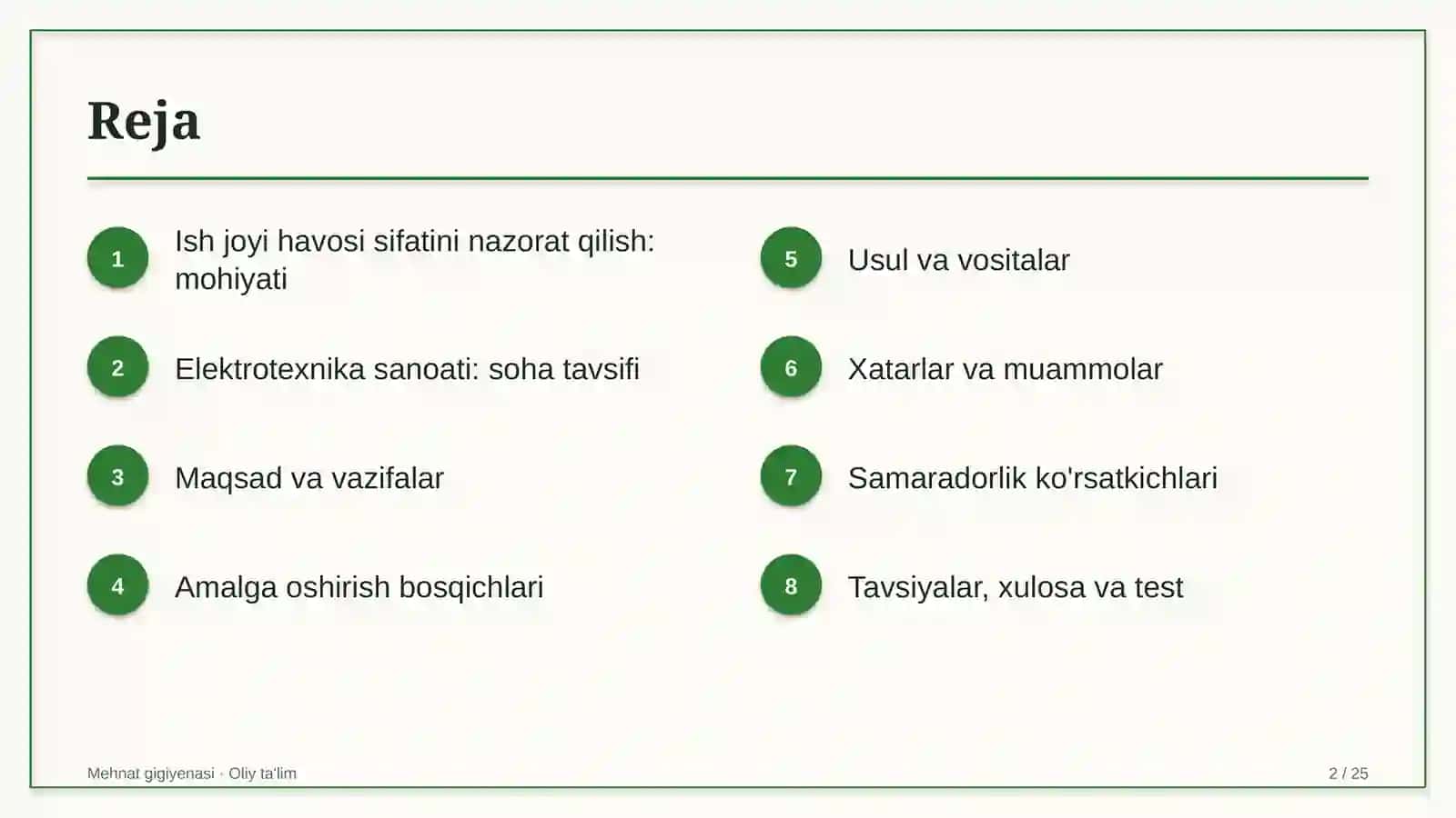 Elektrotexnika sanoatida ish joyi havosini sifat jihatidan nazorat qilish 2