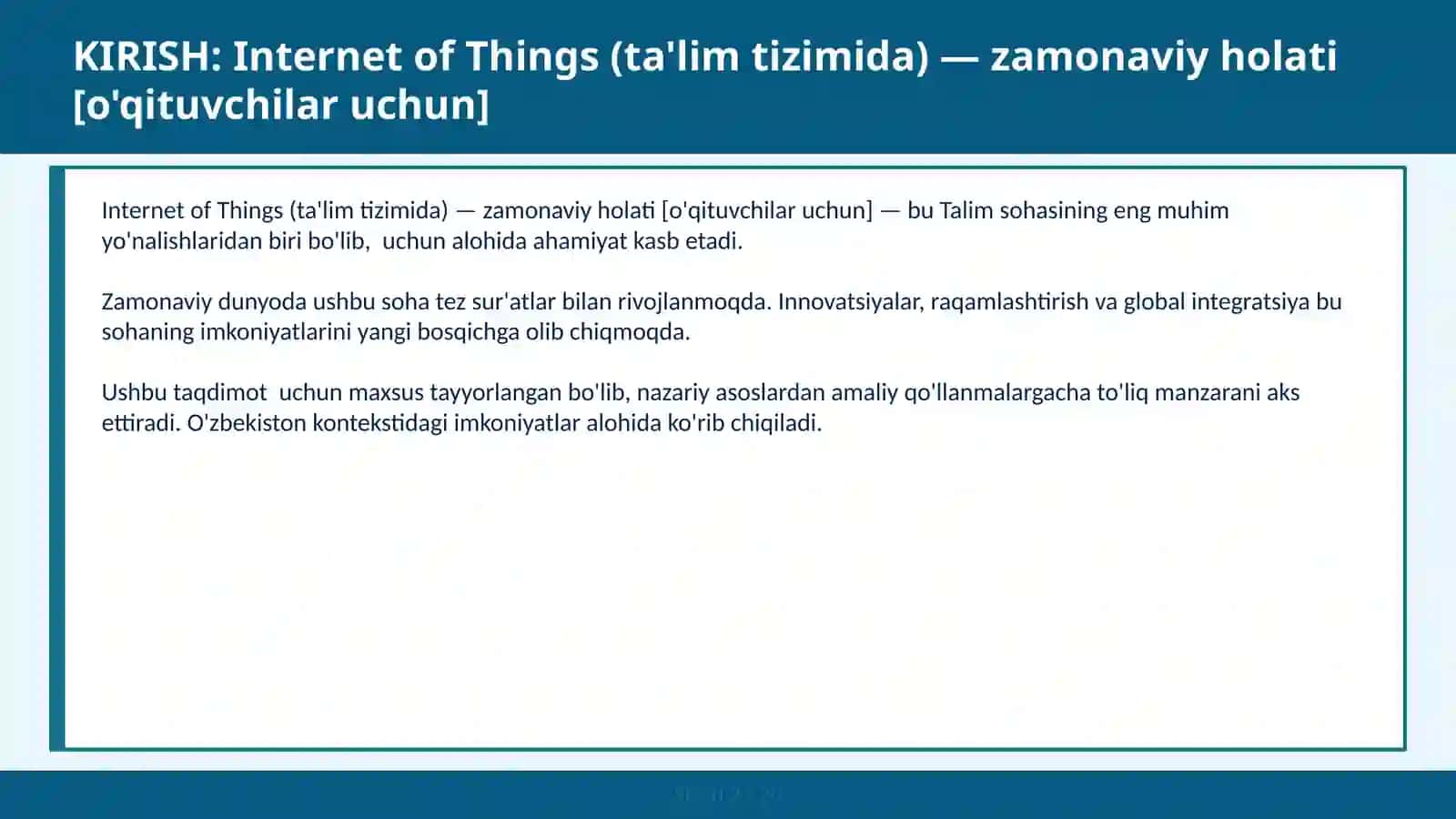 Internet of Things (ta'lim tizimida) — zamonaviy holati [o'qituvchilar uchun] 2